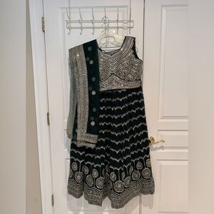 Brand New Dark Green Lehenga Set with Silver Embroidery